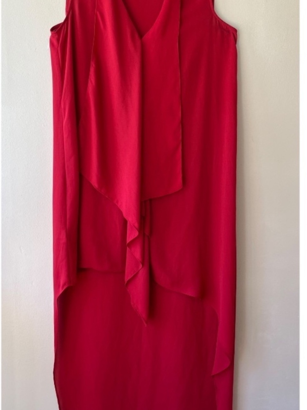 BCBGMaxAzria Red Tara Tiered‎ Asymmetrical Midi Tank Dress V Neck Size M